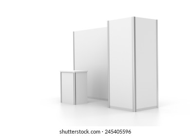 very simple white booth or stall from side