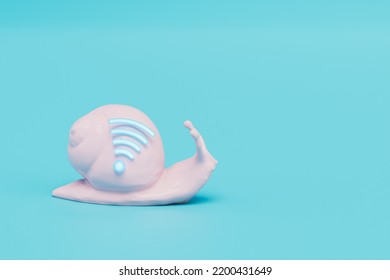 Very Slow Internet Connection. Snail With Wifi Icon On Blue Background. Copy Paste. 3d Render.