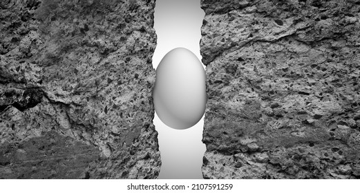 Very Strong Extraordinary Strength With A Heavy Cement Wall Broken By A Fragile White Egg As A Concept Of Possibilities And Belief Metaphor With 3D Illustration Elements.