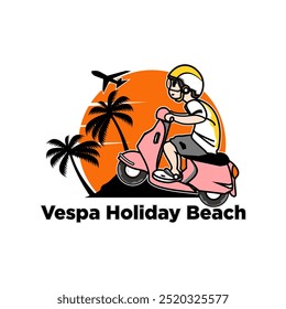 Vespa community vacation on the beach, hand drawn illustration, for t-shirt print, poster, sticker - Powered by Shutterstock