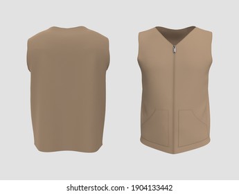 Vest Jacket Mockup Front And Back Views, 3d Illustration, 3d Rendering