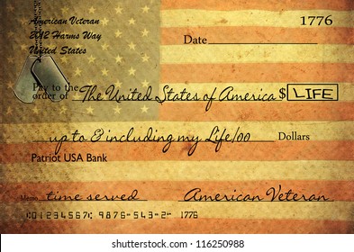 Veteran's Bank Check With Vintage Grungy Texture