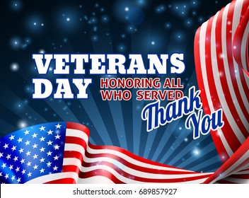 A Veterans Day Background With An American Flag Border Design And Thank You Message