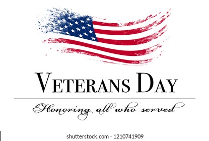 Veterans day background with flag and text: Honoring all who served - Powered by Shutterstock