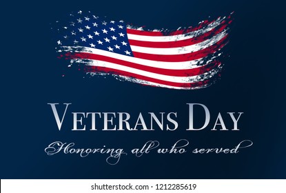 Veterans day background with flag and text: Honoring all who served - Powered by Shutterstock