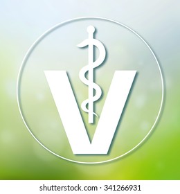 veterinary medical symbol illustration, caduceus snake with stick on blurred background
