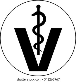 veterinary medical symbol illustration, caduceus snake with stick 
