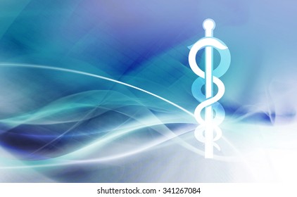 veterinary medical symbol illustration, caduceus snake with stick on wavy motion lines texture