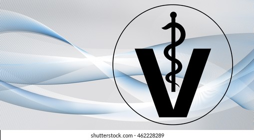 veterinary medical symbol illustration, caduceus snake with stick on wavy motion lines texture
