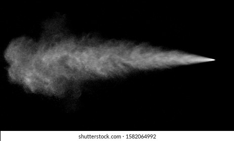 VFX plate photo of white spray blast on black background, fountain of vaporized foam particles