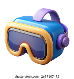 A vibrant 3D render of a VR headset, perfect for illustrating virtual reality, gaming, or modern technology. The design is sleek and eye-catching.