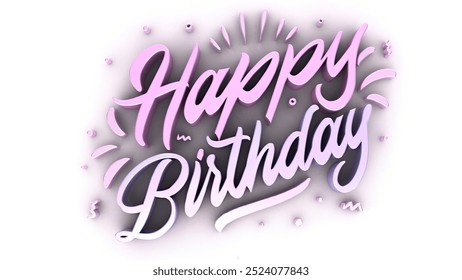 A vibrant 3D rendering of "Happy Birthday" text in a playful, pastel color palette. The letters are bold, curvy, and festive, perfect for celebration themes, greeting cards, or digital decor. - Powered by Shutterstock