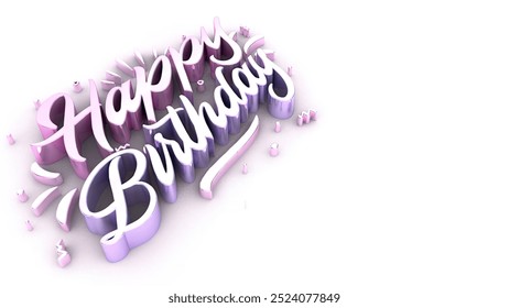 A vibrant 3D rendering of "Happy Birthday" text in a playful, pastel color palette. The letters are bold, curvy, and festive, perfect for celebration themes, greeting cards, or digital decor. - Powered by Shutterstock