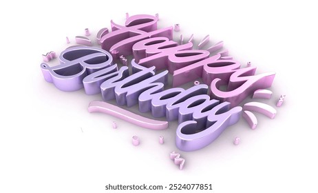 A vibrant 3D rendering of "Happy Birthday" text in a playful, pastel color palette. The letters are bold, curvy, and festive, perfect for celebration themes, greeting cards, or digital decor. - Powered by Shutterstock