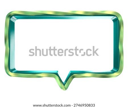 Vibrant 3D Speech Bubble with Glossy Twisted Green and Turquoise Gradient Border for Digital Communication.
