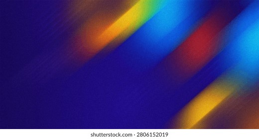 Vibrant abstract background with diagonal light streaks. Colors like orange, yellow, red, blue, and green create an energetic, dynamic composition on blue.