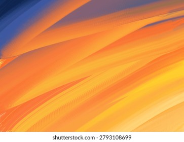 Vibrant abstract background with dynamic orange and blue brush strokes.