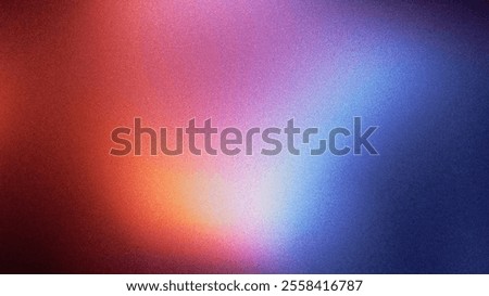 vibrant abstract background featuring a blend of red, orange, and blue hues with a soft gradient effect. Grainy film effect with noise. Mystical ambient wallpaper