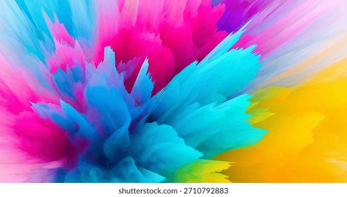 A vibrant abstract background featuring dynamic color explosions and smooth flowing shapes.