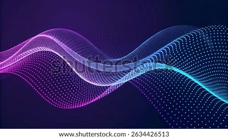 A vibrant, abstract background featuring a dynamic wave of purple and blue data particles.  Perfect for technology, science, or futuristic designs.  