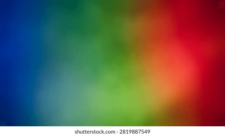 A vibrant abstract background featuring a rainbow gradient transitioning through blue, green, and red hues, composed of small pixelated squares.
