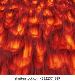 A vibrant abstract background featuring soft glowing layers of fiery red, deep crimson, and bright orange shapes. The fluid texture evokes the dynamic energy of flowing lava, burning flames, or organic fiery plumes.