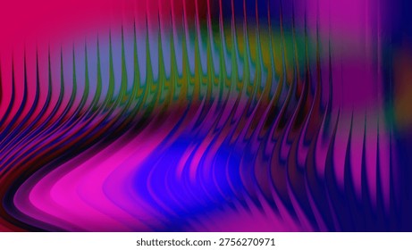 a vibrant abstract background with flowing multicolored waves. The composition is dominated by a dynamic interplay of purple, pink, blue, and green hues, creating a sense of motion and fluidity. The waves appear to flow and blend seamlessly into one another, forming a visually striking and artistic pattern. The overall effect is a sense of movement and energy, making it various and artistic purposes.