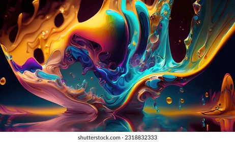 vibrant abstract background inspired by the mixing and swirling of fluorescent liquids, creating an electrifying display of colors
