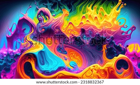 vibrant abstract background inspired by the mixing and swirling of fluorescent liquids, creating an electrifying display of colors