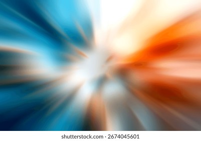 Vibrant abstract background with radiating light and streaks of blue and orange creating a sense of motion.
