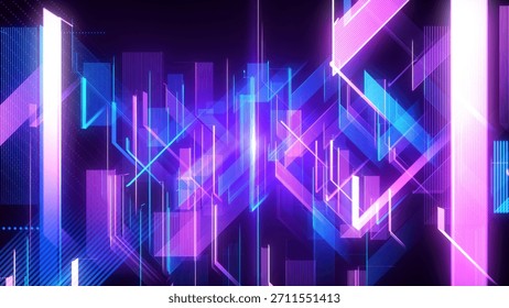 A vibrant abstract design featuring intersecting geometric neon lights in shades of purple, blue, and pink. the futuristic composition gives a sense of dynamic motion and modernity
