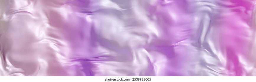 Vibrant, abstract gradient background with blend of purple, pink, and white tones, featuring glossy, ripple-like texture. Fluid, artistic look, ideal for branding, creative projects. 3D Illustration