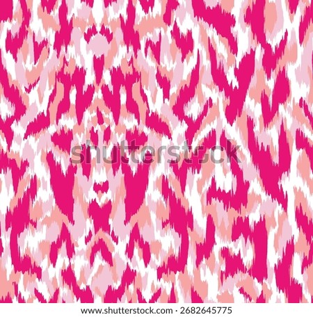 Vibrant abstract ikat seamless pattern in bright pink and peach tones. Modern energetic animal print style vector background.