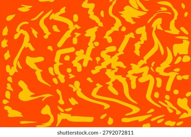 Vibrant abstract pattern with bold yellow organic forms on bright orange background. Dynamic modern design perfect for digital backgrounds, branding, textiles and creative marketing materials