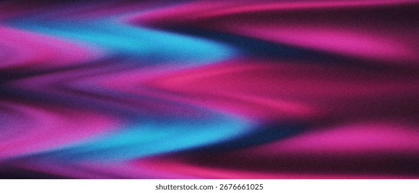 Vibrant, abstract wavy pattern with a zig-zag of bright cyan against a grainy textured background of magenta and purple.