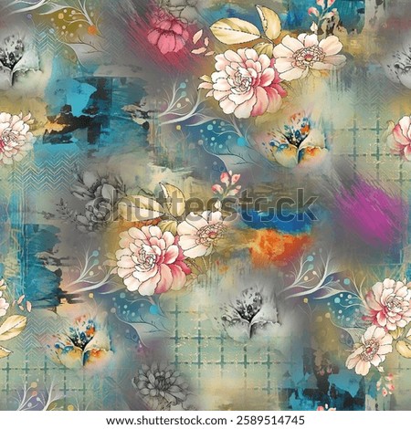 Vibrant, artistic patterns featuring intricate floral designs and abstract elements. Perfect for creating captivating backgrounds in textiles, wallpapers, or digital art projects.