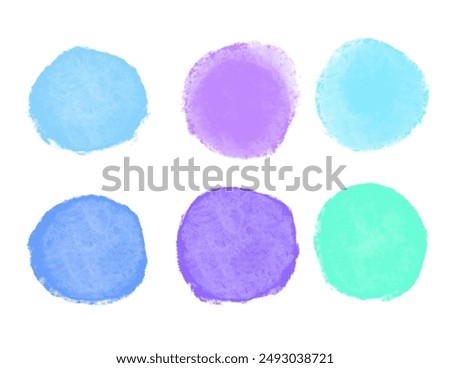Vibrant circular shapes in a grid pattern display different shades of blue, purple, and green. Slightly uneven edges give the circles a soft, organic appearance.