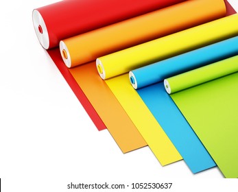 Vibrant colored adhesive films isolated on white background. 3D illustration.