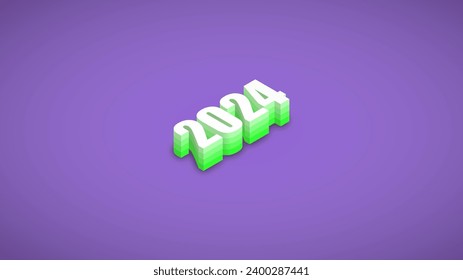 Vibrant colorful 2024 number in 3D green bold typography stacked layers with a purple background. Color gradient, shadow and vignette. Happy new year 2024 digital art illustration, ideal for banner. - Powered by Shutterstock