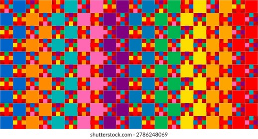 Vibrant Colorful Mosaic Pattern of Repeating Geometric Squares