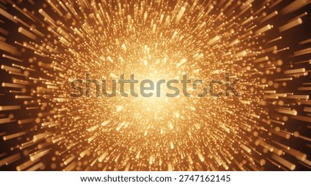 A vibrant and dynamic abstract background featuring a burst of golden particles radiating outwards from a bright central light, creating a sense of energy and motion.