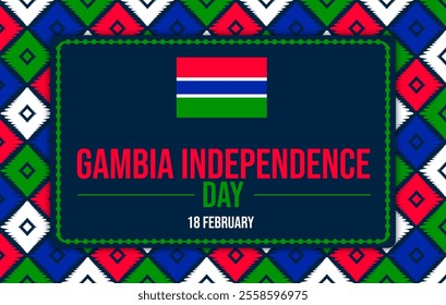 A vibrant Gambia Independence Day celebration design featuring the Gambian flag, geometric patterns, and bold typography to mark February 18th. - Powered by Shutterstock