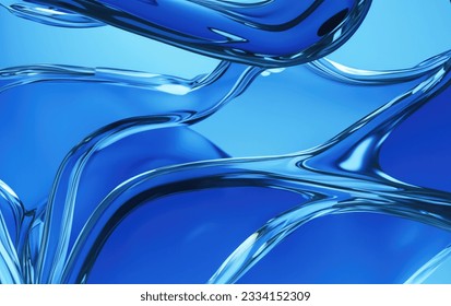 Vibrant Geometric Patterns: Abstract Blue Glass with Smooth Flow in 3D Render Wallpaper for Creative Concepts