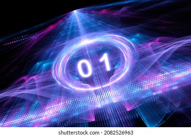 Vibrant Glowing Qubit Concept, Quantum Computing And Encryption, Computer Generated Abstract Fractal Illustration, 3D Rendering