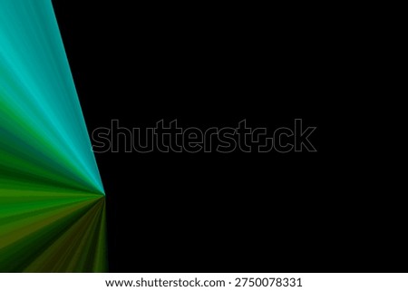 Vibrant green and blue rays emanating from a central point against a black background, creating a dynamic abstract pattern.