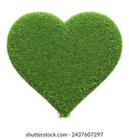 A vibrant green heart-shaped grass texture isolated on a white background, symbolizing love for nature. 3D render illustration - Powered by Shutterstock