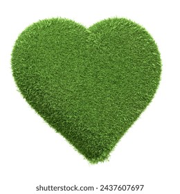 A vibrant green heart-shaped grass texture isolated on a white background, symbolizing love for nature. 3D render illustration - Powered by Shutterstock