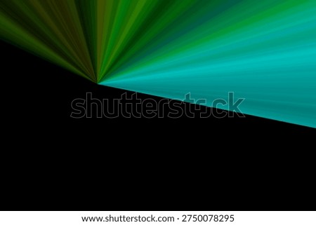 Vibrant green light rays emanating from a central point, transitioning to blue hues against a dark background.