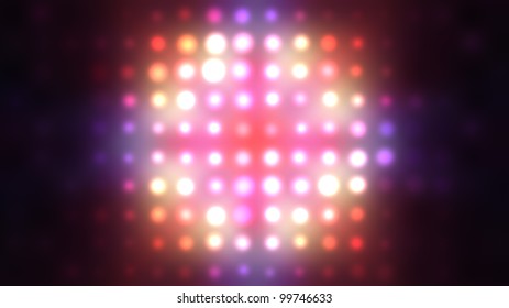 Vibrant illumination: dynamic abstract background showcases circular arrangement of luminous dots emitting energetic glow reminiscent of dazzling stage fixture or cosmic spectacle. Deep reds, rich purples, soft whites punctuate composition with illuminating pinks and gentle blues, creating harmonious chromatic palette. Radiant focal point generates shimmering aura at center while varying brightness and size enhance dimensional depth, suggesting artistic source of light. Subtle soft focus surrounds central motif establishing ethereal dreamlike atmosphere against dark muted surround that accentuates vibrant forms. Visual configuration evokes feelings of excitement, celebration, and creativity suitable for entertainment industries or promotional concepts. Fluid engaging design captures attention through radiant imagery perfect for digital art ventures, stage concepts, or commercial applications that demand striking visuals. Monochromatic patterned artwork creates aesthetic spectacle ideal for decorating projects or color-themed promotions.