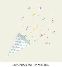 A vibrant illustration of a party popper releasing colorful confetti. Perfect for celebration-themed projects, greeting cards, invitations, posters, and social media posts - Powered by Shutterstock